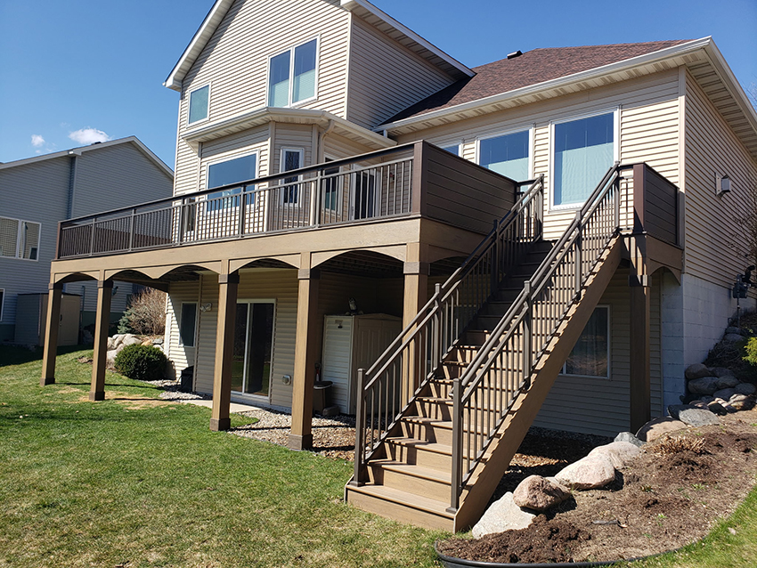 TimberTech Decking & Column Wraps – Side View - Custom deck built by Dream Decks in Twin Cities, Minnesota