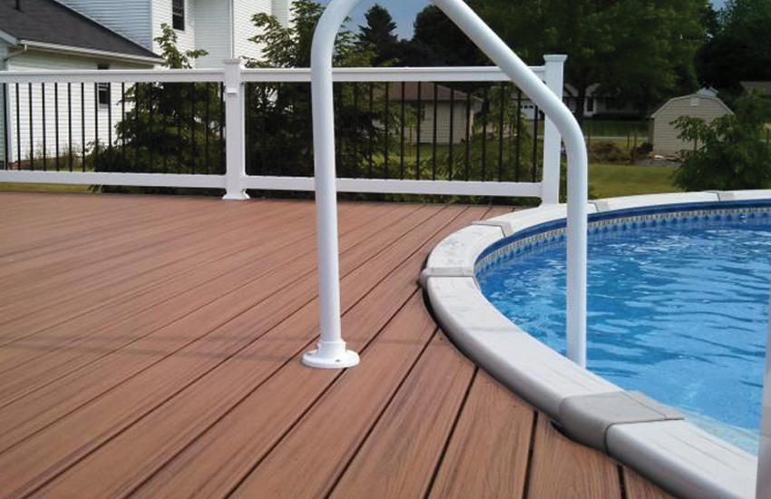 Pool deck with slip-resistant surface