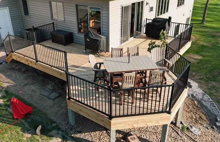 Beautiful Pool Deck Cedar with Metal Railings