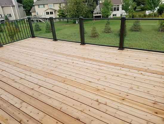 Cedar deck with Metal and glass railings