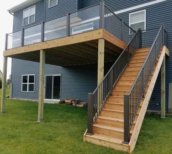 Cedar deck with Metal and glass railings